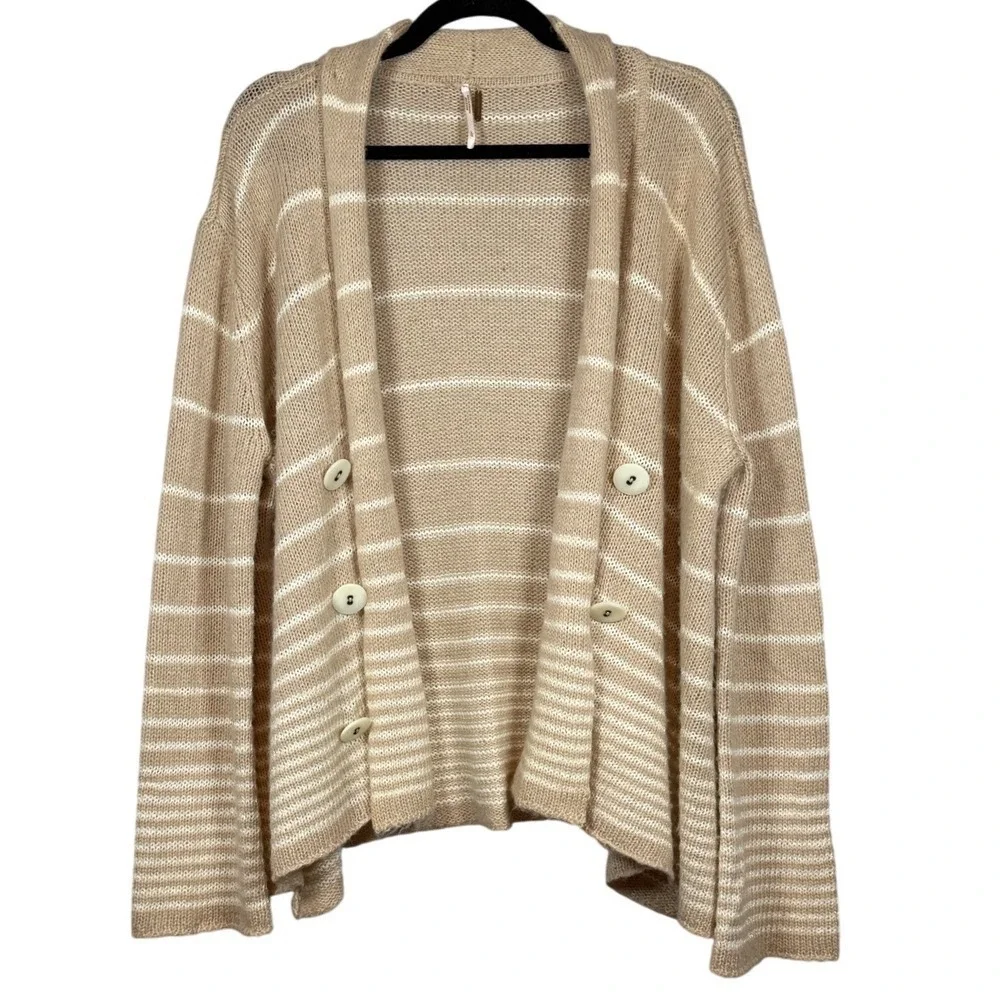 FREE PEOPLE We The Free Trapeze Open Front Cardigan, Cream/White, Wool Blend, L